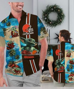 Cleveland Browns Baby Yoda Name Personalized Short Sleeve Button Up Tropical Hawaiian Shirt