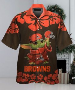 Cleveland Browns Baby Yoda Short Sleeve Button Up Tropical Hawaiian Shirt