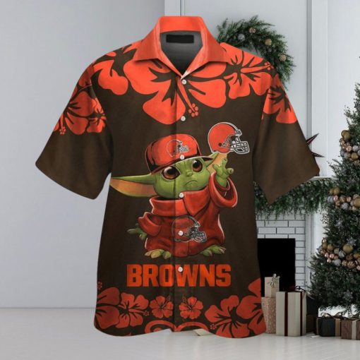 Cleveland Browns Baby Yoda Short Sleeve Button Up Tropical Hawaiian Shirt