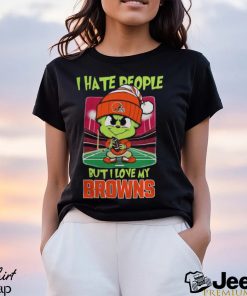 Cleveland Browns Christmas Merch Santa Grinch Chibi I Hate People But I Love My Cleveland Browns Christmas Shirt