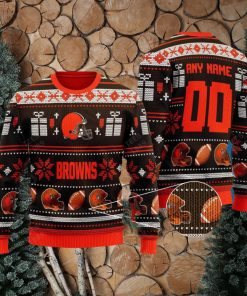 Cleveland Browns Design NFL Snowflakes Reindeer 3D Sweater Custom Number And Name