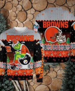 Cleveland Browns Funny Grinch Knitted Christmas 3D Sweater For Fans