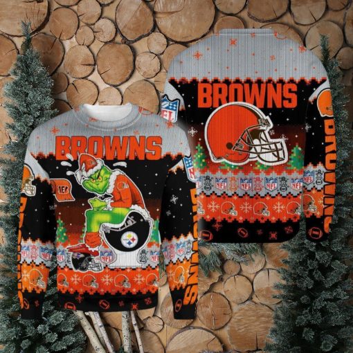 Cleveland Browns Funny Grinch Knitted Christmas 3D Sweater For Fans