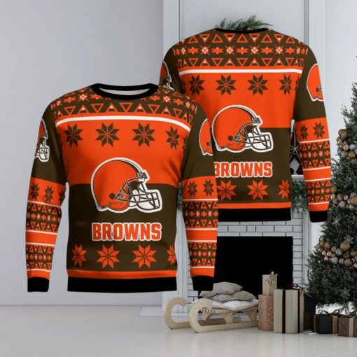 Cleveland Browns Logo Big Snowflake Pattern Ugly Christmas Sweater