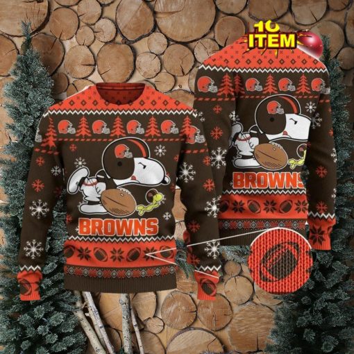 Cleveland Browns Logos American Football Snoopy Dog Ugly Christmas Sweater Funny Christmas Gift For Sport Fans