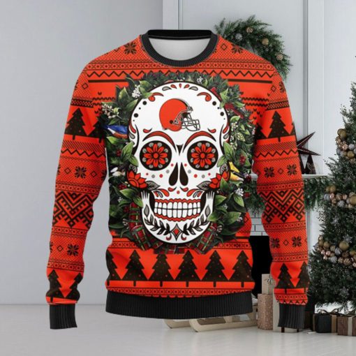 Cleveland Browns Skull Flower Ugly Christmas Ugly Sweater