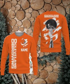 Cleveland Browns Sports American Football Helmet Knitted Christmas Sweater All Over Print Custom Number And Name