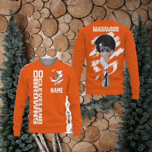 Cleveland Browns Sports American Football Helmet Knitted Christmas Sweater All Over Print Custom Number And Name