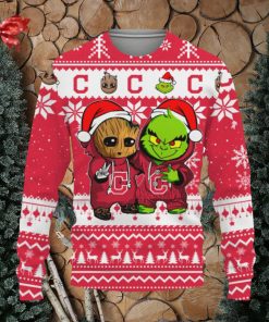 Cleveland Indians Baby Groot And Grinch Best Friends Football American Knitted Christmas Sweater