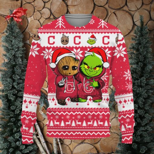 Cleveland Indians Baby Groot And Grinch Best Friends Football American Knitted Christmas Sweater