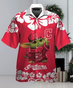 Cleveland Indians Baby Yoda Short Sleeve Button Up Tropical Hawaiian Shirt