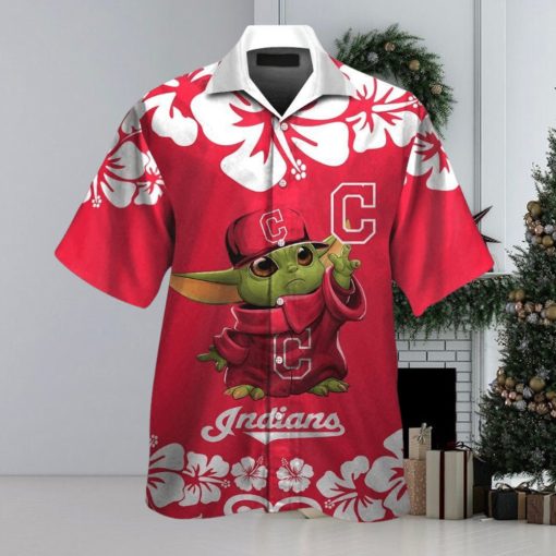 Cleveland Indians Baby Yoda Short Sleeve Button Up Tropical Hawaiian Shirt