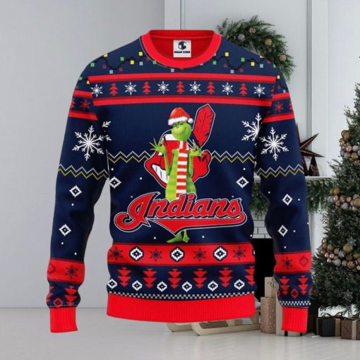 Cleveland Indians Funny Grinch Christmas Ugly Sweater 3D Christmas Xmas Sweater