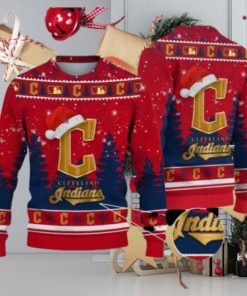 Cleveland Indians Logo Golden Fans Santa Hat Tree Ugly Xmas Sweater