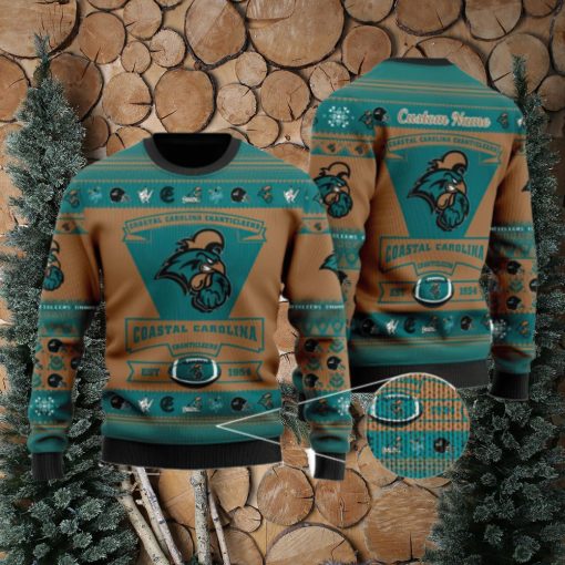 Coastal Carolina Chanticleers Team Custom Name Ugly Christmas Sweater For Men And Women Sport Gift