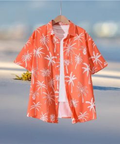 Coconut Tree Pattern Men s Short Sleeve Lapel Shirt Men s Button Up Shirt For Summer Outdoor Vacation Hawaiian Style