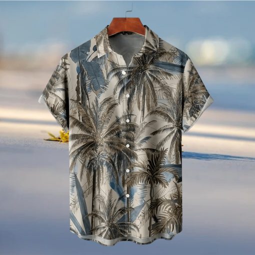 Coconut Tree Print Men s Casual Short Sleeve Hawaiian Shirt  Men s Shirt For Summer Vacation Resort  Tops For Men