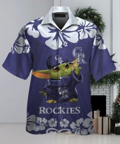 Colorado Rockies Baby Yoda Short Sleeve Button Up Tropical Hawaiian Shirt