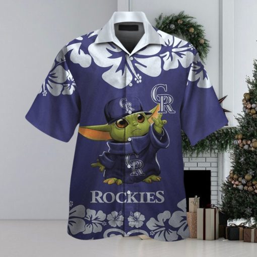 Colorado Rockies Baby Yoda Short Sleeve Button Up Tropical Hawaiian Shirt
