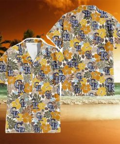 Colorado Rockies Brown Yellow Hibiscus White Background 3D Hawaiian Shirt