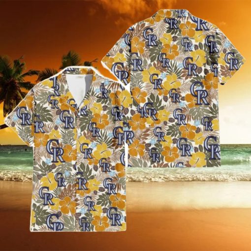 Colorado Rockies Brown Yellow Hibiscus White Background 3D Hawaiian Shirt