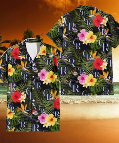 Colorado Rockies Colorful Hibiscus Green Leaf Back Background 3D Hawaiian Shirt