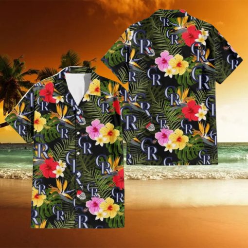 Colorado Rockies Colorful Hibiscus Green Leaf Back Background 3D Hawaiian Shirt