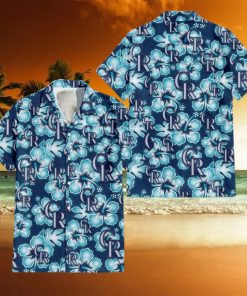 Colorado Rockies Dark Turquoise Hibiscus Navy Background 3D Hawaiian Shirt