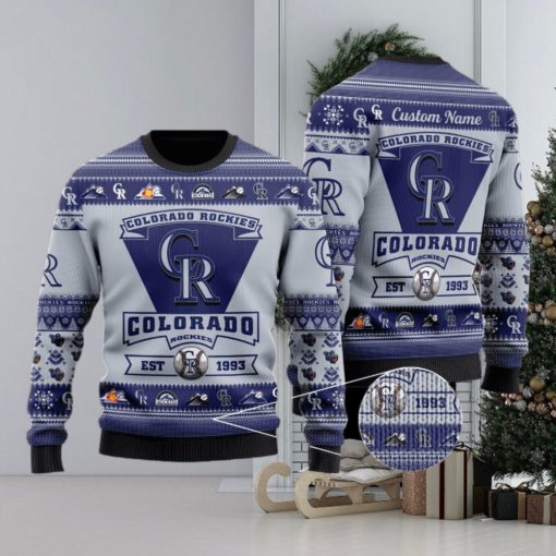 Colorado Rockies Football Team Logo Custom Name Christmas Gift All Over Print Ugly Christmas Sweater