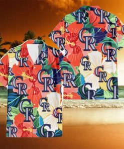 Colorado Rockies Orange White Tropical Hibiscus Green Leaf 3D Hawaiian Shirt