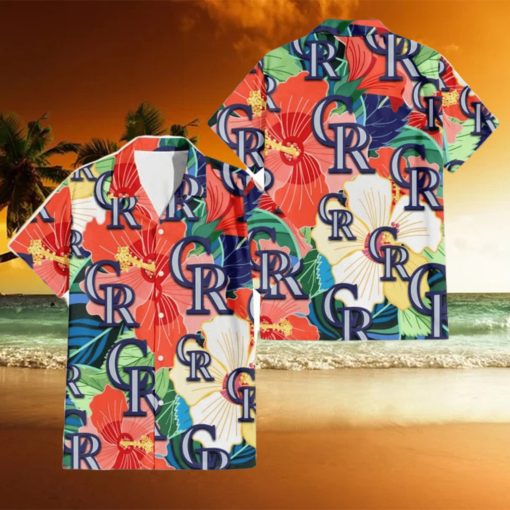 Colorado Rockies Orange White Tropical Hibiscus Green Leaf 3D Hawaiian Shirt