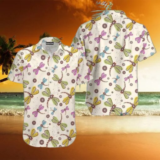 Colorful Dragonfly And Flowers Aloha Hawaiian Shirt