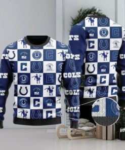 Colts Logo Checkered Flannel Design Knitted Ugly Christmas Sweater