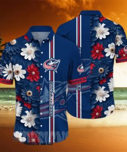 Columbus Blue Jackets NHL Flower Full Printing Classic Hawaiian Shirt