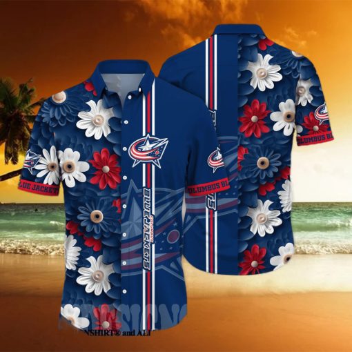 Columbus Blue Jackets NHL Flower Full Printing Classic Hawaiian Shirt