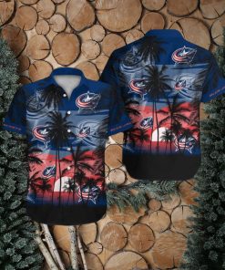 Columbus Blue Jackets Short Sleeve Button Up Tropical Shirt Hawaiian Shirt