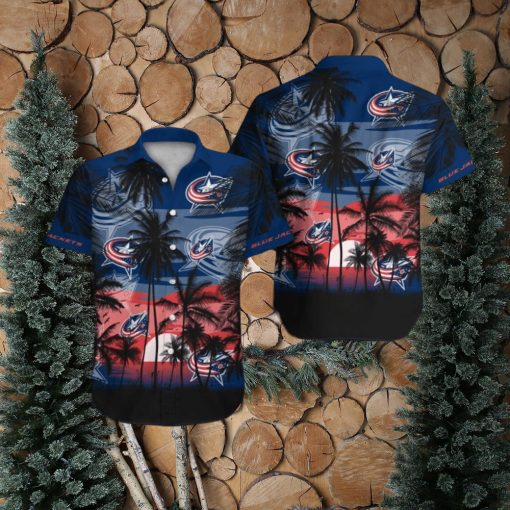 Columbus Blue Jackets Short Sleeve Button Up Tropical Shirt Hawaiian Shirt