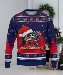 Columbus Blue Jackets Ugly Christmas Sweater Tree Santa Hat Car For Fans Gift Familys Holidays