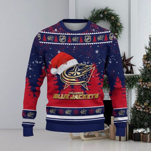 Columbus Blue Jackets Ugly Christmas Sweater Tree Santa Hat Car For Fans Gift Familys Holidays