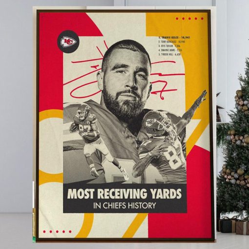 Congrats Travis Kelce Is The Most Receiving Yards In Kansas City Chiefs History Home Decor Poster Canvas