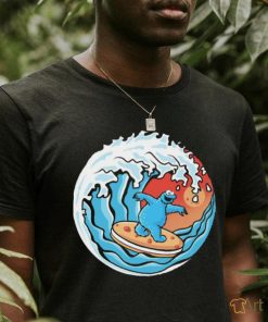 Cookie Monster surfing a great wave logo shirt