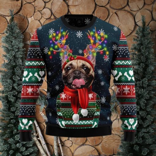 Cool French Bulldog Christmas Light Ugly Christmas Sweater