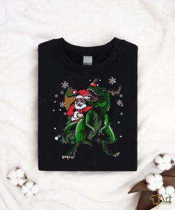 Cool Santa Riding Dinosaur Scary T Rex With Dino Snowy Gift Cool Shirt