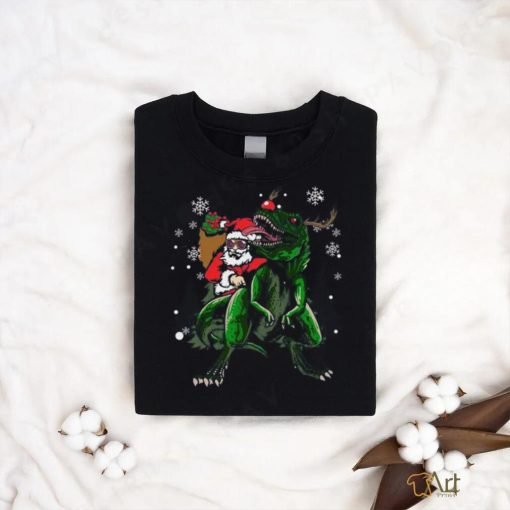 Cool Santa Riding Dinosaur Scary T Rex With Dino Snowy Gift Cool Shirt