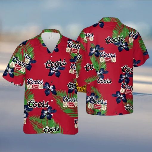 Coors Banquet Beer Hibiscus Flower And Palm Leaves Pattern Hawaiian Shirt