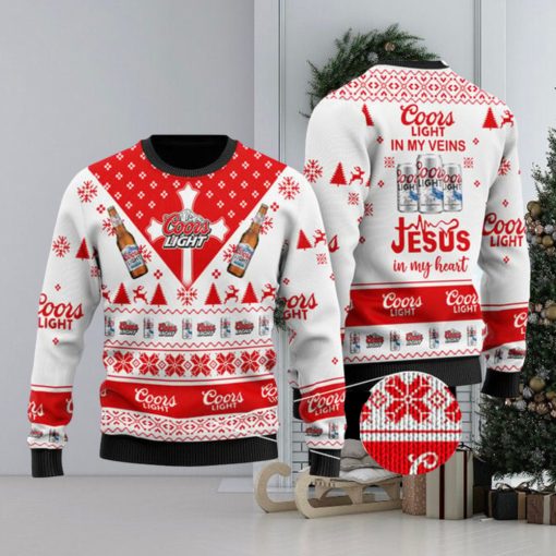 Coors Light In My Veins Jesus In My Heart 3D Printed Ugly Christmas Sweater