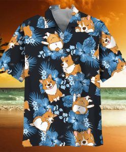 Corgi Dog Blue Floral Hawaiian Shirt