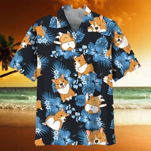 Corgi Dog Blue Floral Hawaiian Shirt