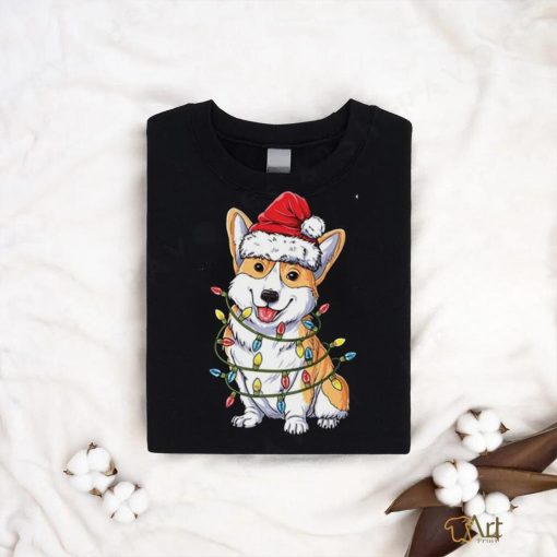 Corgi Santa Christmas Tree Lights Xmas Funny T Shirt