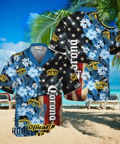 Corona Extra American Flag Tropical Flower Hawaiian Shirts